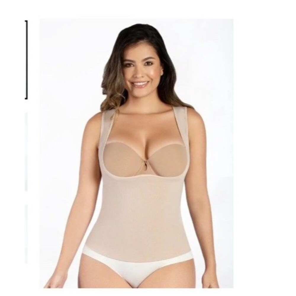 Curveez Womens L Essential Open Bust Seamless Tank Top Nude CUR3568 Shaper Firm